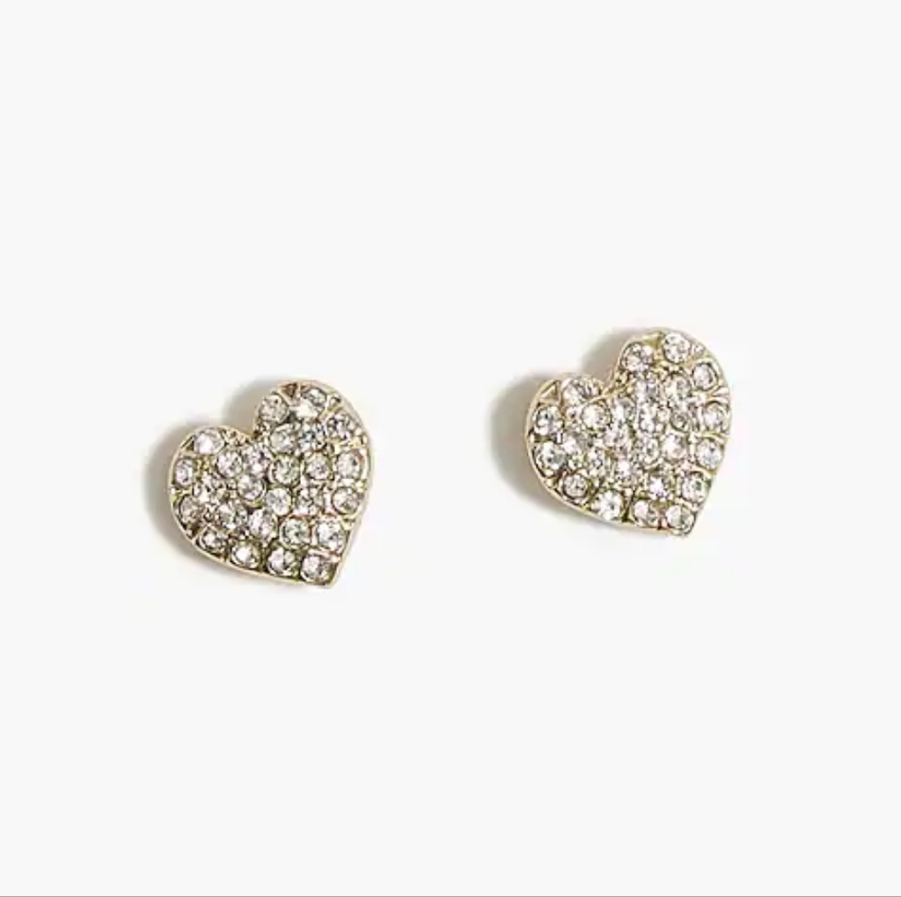J.Crew Pave Heart Stud Earrings, Clear/ Gold